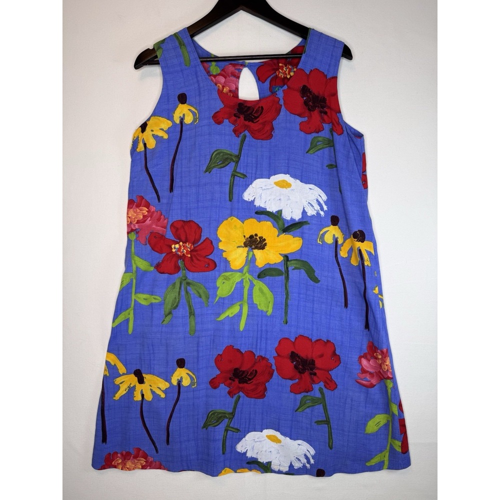 Jams World Zinnias Sz Lg Art Floral Resortwear Tank Dress Blue Tropical Beach